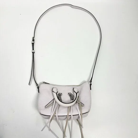 Rebecca Minkoff Purse Micro Moto Satchel Leather Fringe Crossbody Off White - Picture 4 of 15